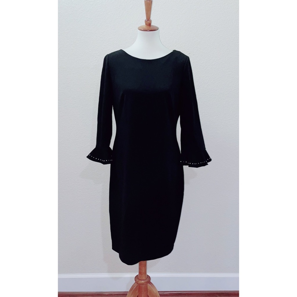 Striking Calvin Klein Bell Sleeve LBD Black Dress Size 12
